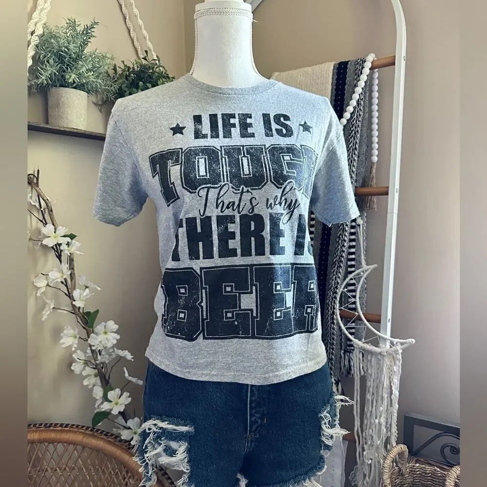 Life is Tough that’s why there is Beer Gray Graphic T shirt